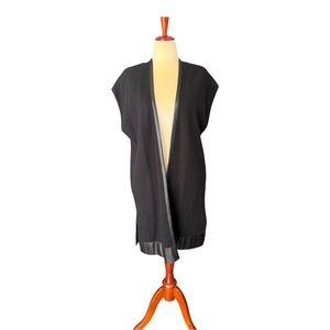 Chico’s Margaux Black Open Front Vest Chico’s 3 Size XL Faux Leather Trim
